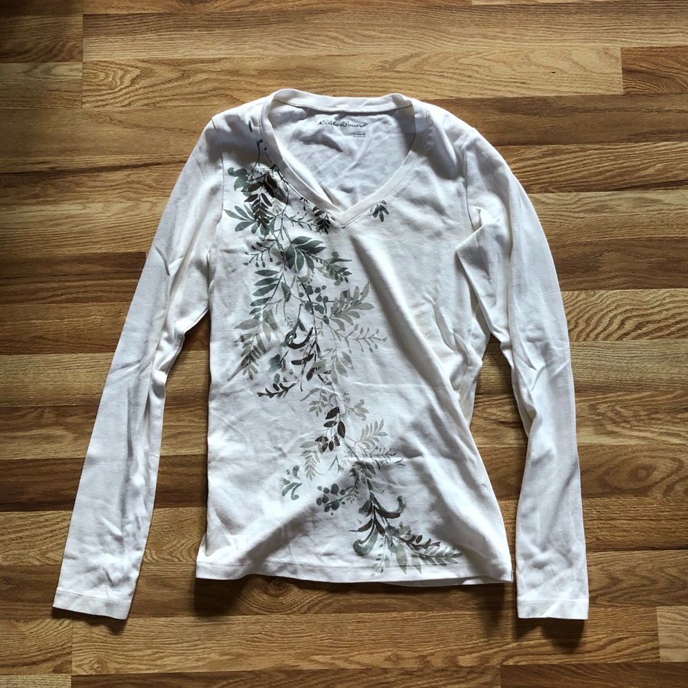 Plant Print V-Neck Long Sleeve